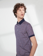 Blue and red floral mercerized cotton polo