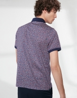 Blue and red floral mercerized cotton polo