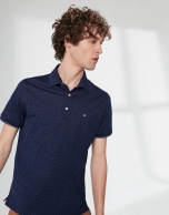 Navy blue print cotton polo