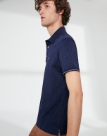 Navy blue print cotton polo