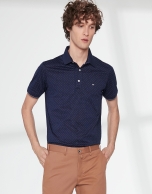 Navy blue print cotton polo