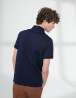 Navy blue print cotton polo