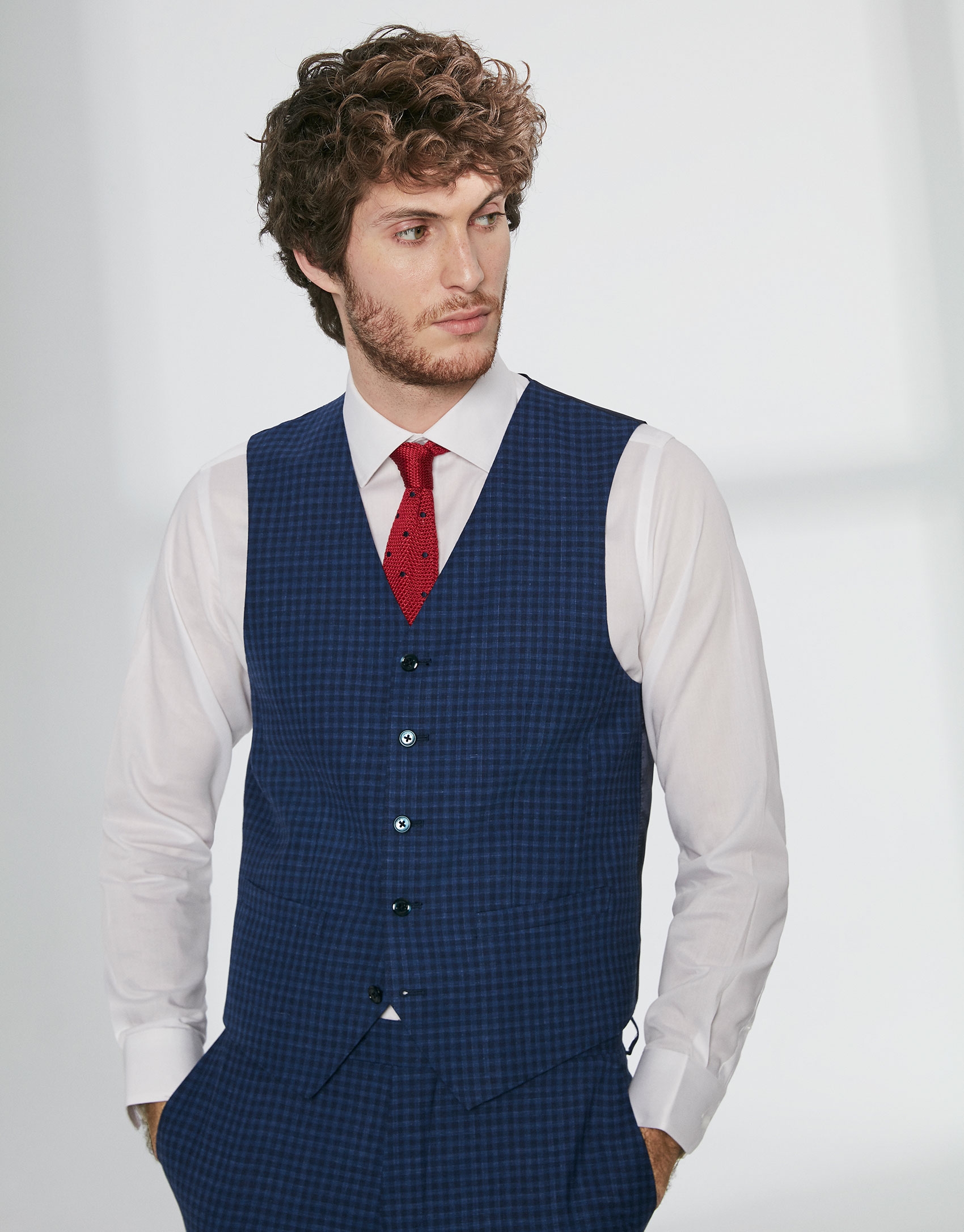 Blue checked wool dress vest