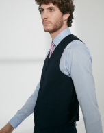 Navy blue wool fake plain dress vest