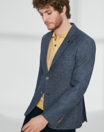 Blue textured mixed wool sport jacket