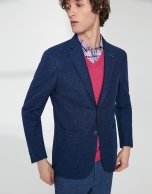 Two color blue elastic knit sport jacket