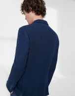 Two color blue elastic knit sport jacket