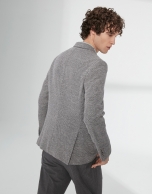 Gray and beige elastic knit sport jacket