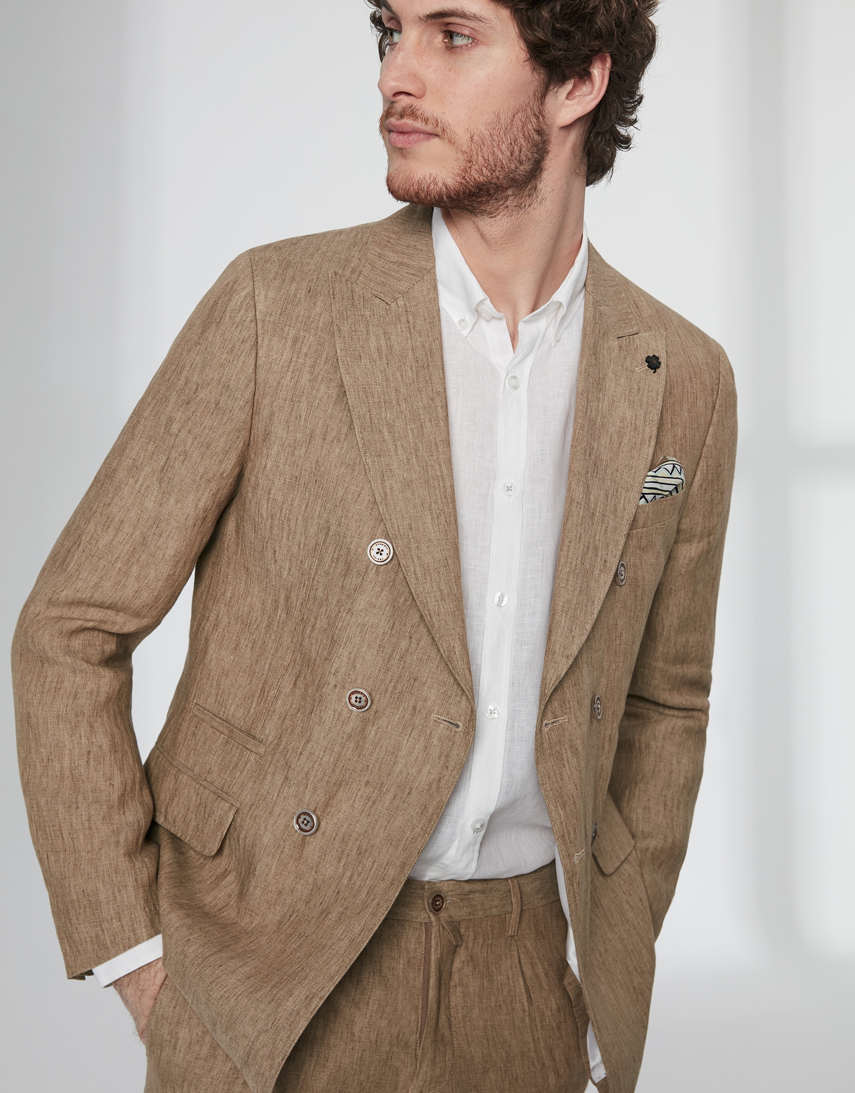 Brown linen, double-breasted sport jacket