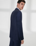 Navy blue checked wool, slim fit suit