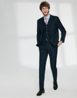 Navy blue fake plain, virgin wool, regular fit suit