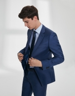 Fake plain, navy blue, virgin wool, slim fit suit