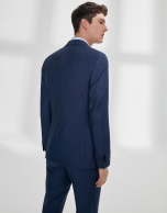 Fake plain, navy blue, virgin wool, slim fit suit