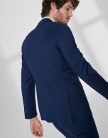 Fake plain, dark blue, virgin wool, slim fit suit