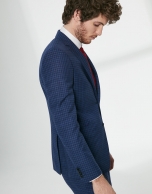 Blue checked, slim fit suit