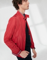 Red tech fabric bomber windbreaker