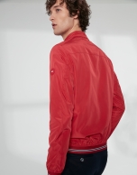 Red tech fabric bomber windbreaker