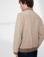 Beige suede bomber jacket