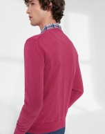 Jersey cuello pico algodón rosa oscuro