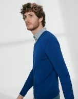 Deep blue cotton, V-neck sweater