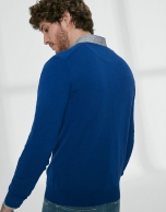 Deep blue cotton, V-neck sweater