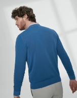 Blue cotton herringbone structured sweater