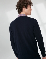 Navy blue cotton herringbone structured sweater