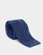 Blue knit silk pique straight-edged tie