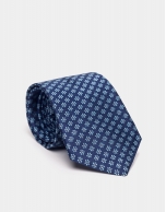 Blue silk jacquard floral print tie