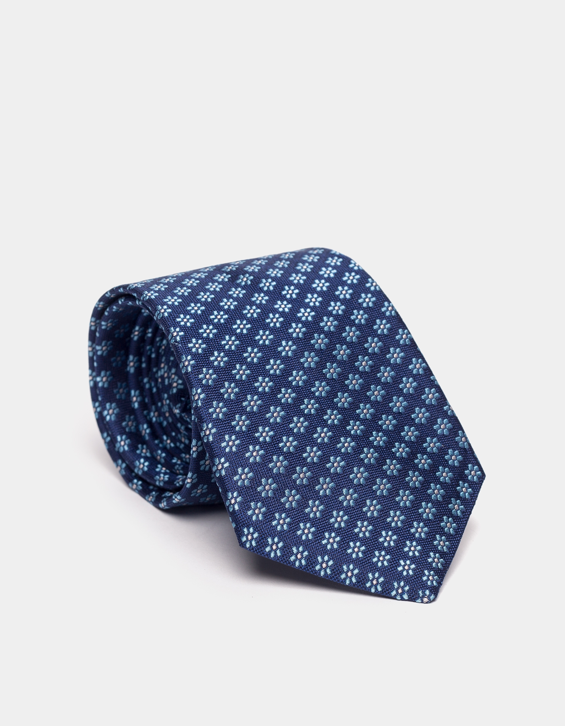 Blue silk jacquard floral print tie