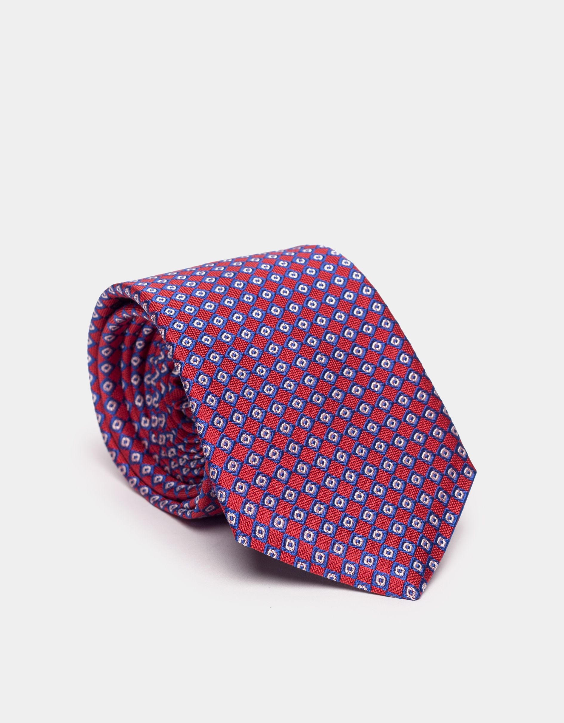 Red silk tie with geometric jacquard 