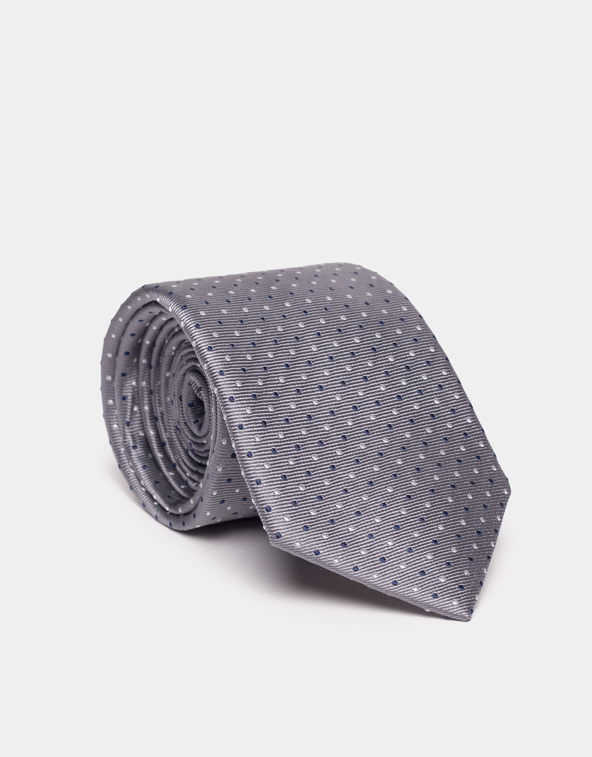 Corbata seda gris jacquard lunares gris plata