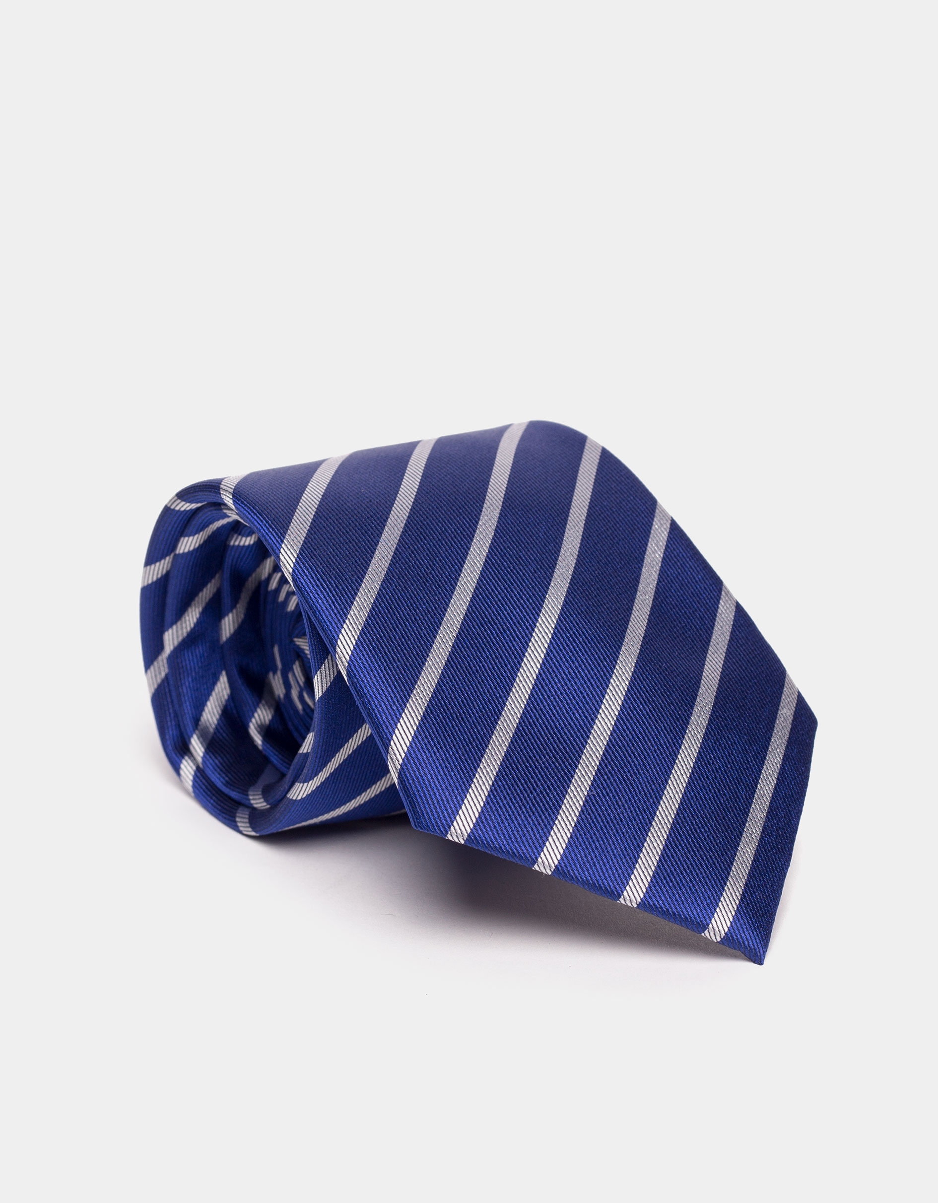 Blue silk tie with beige lines 