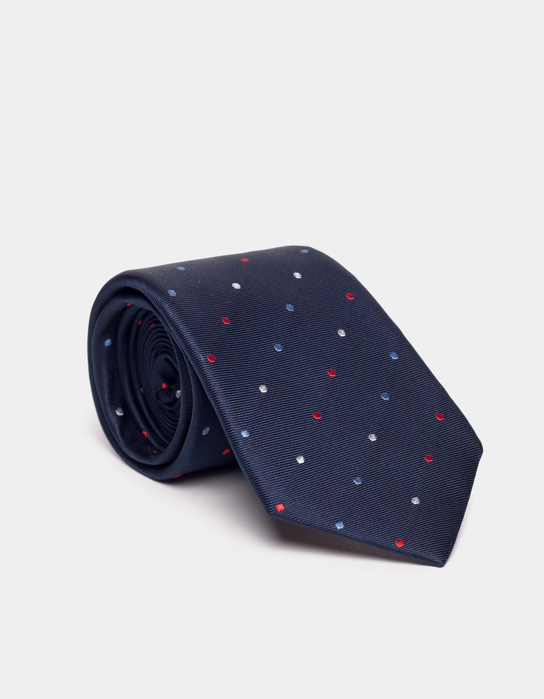 Corbata seda marina con jacquard lunares