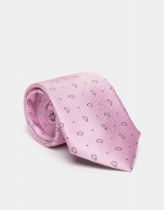 Pink silk tie with dotted jacquard