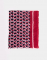 Red, blue and beige geometric print scarf