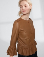 Short mink-colored leather jacket