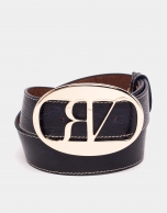 Blue python embossed leather belt