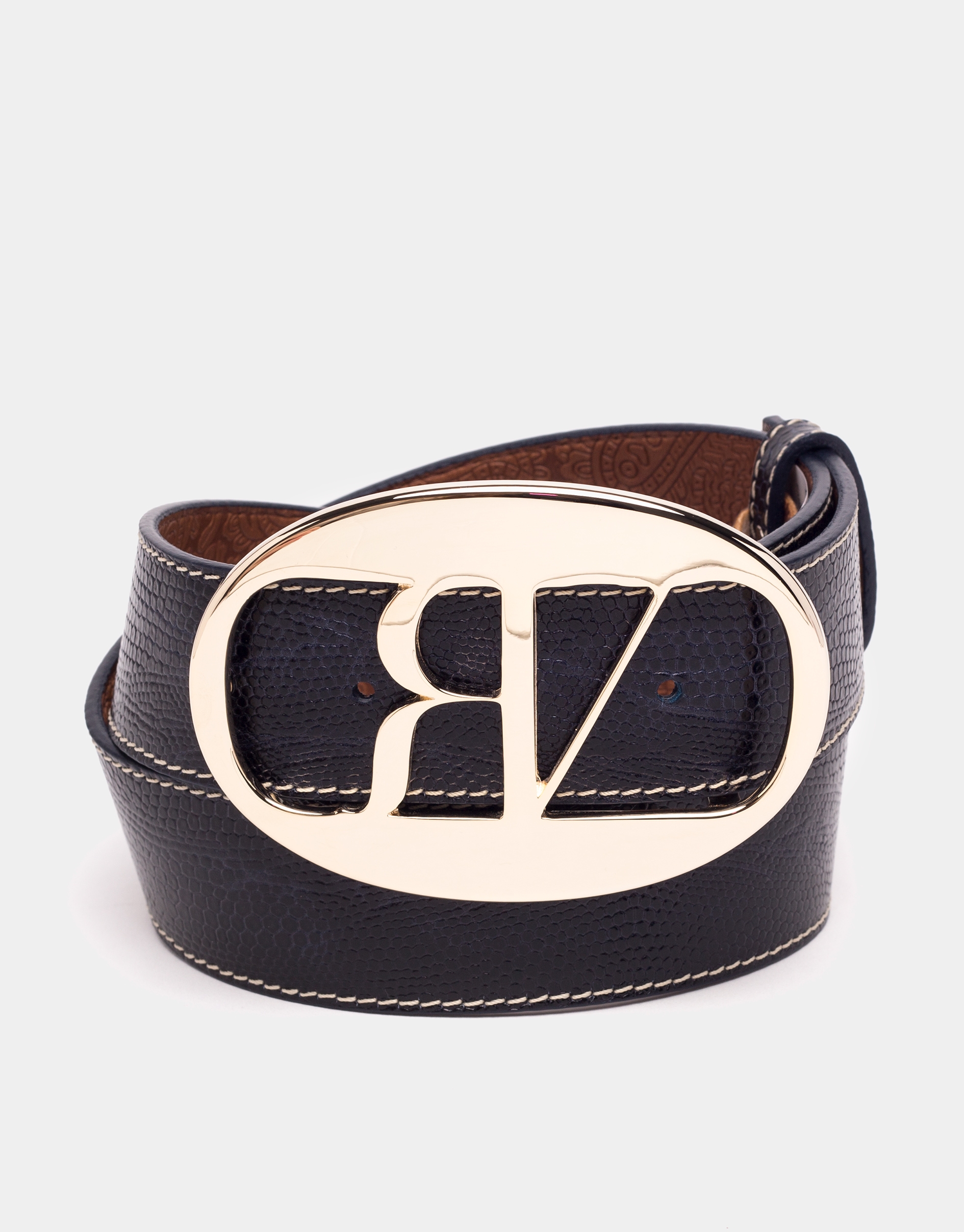 Blue python embossed leather belt