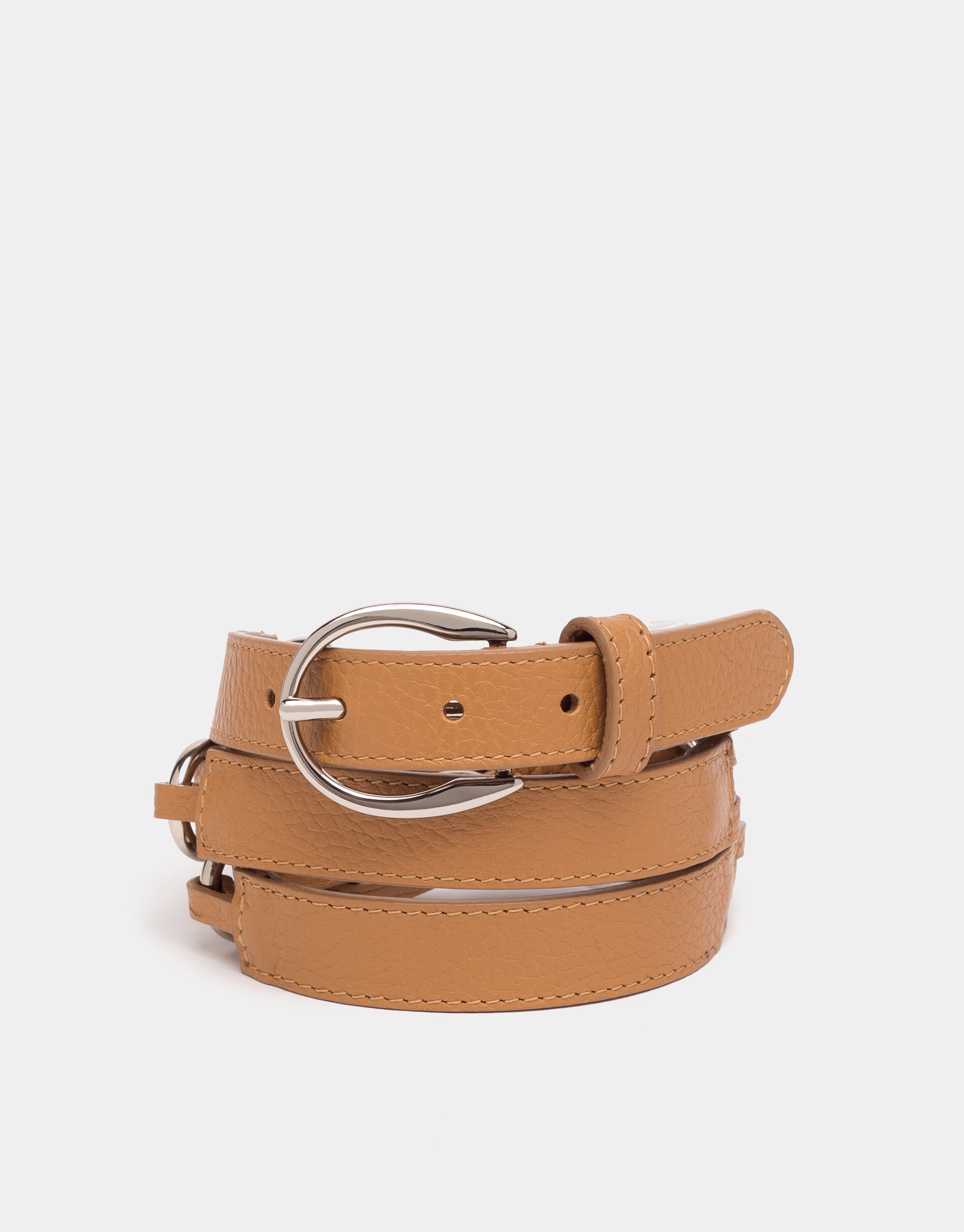 Camel braided leather belt