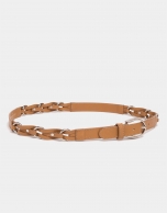 Camel braided leather belt