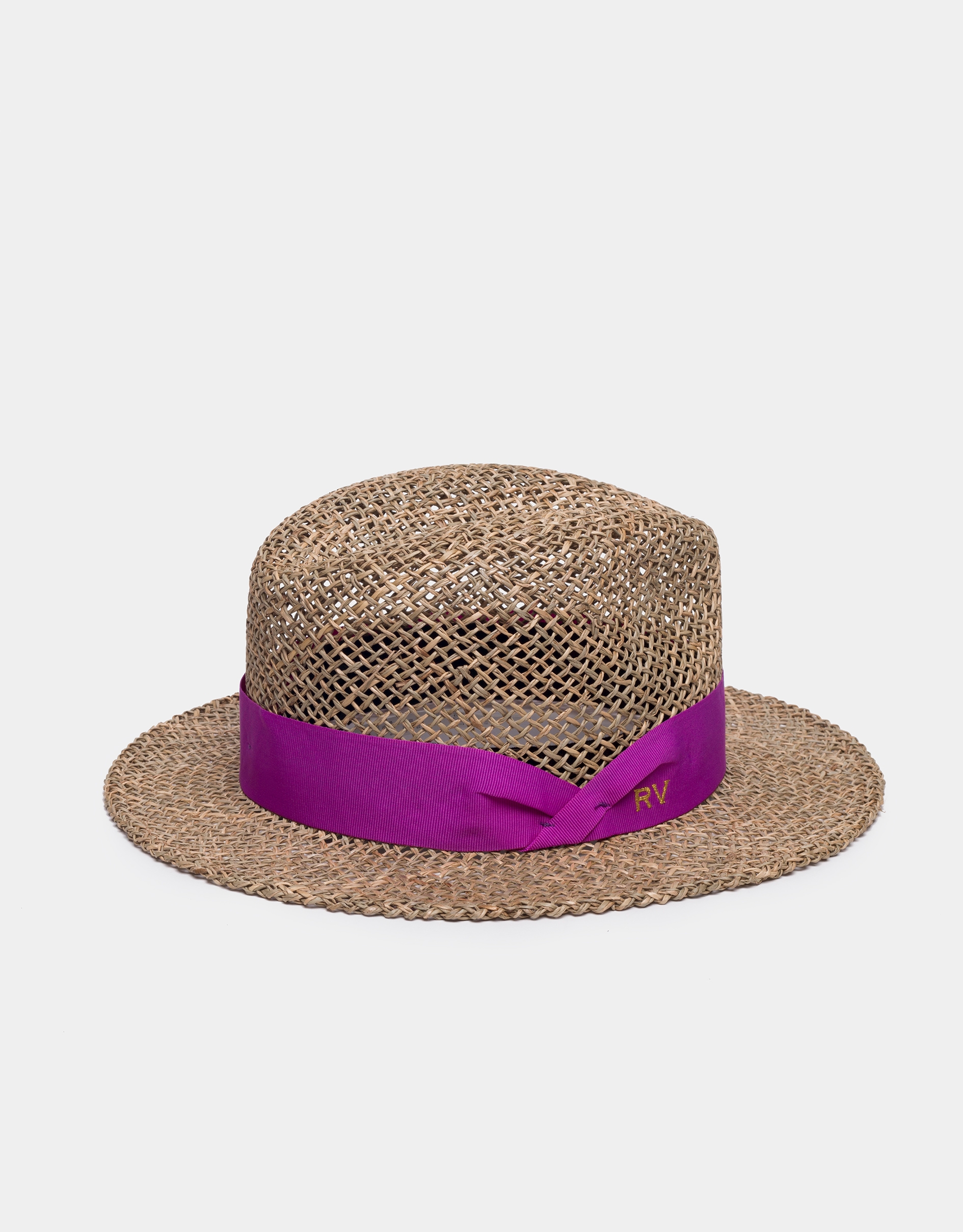 Rattan hat with pink ribbon