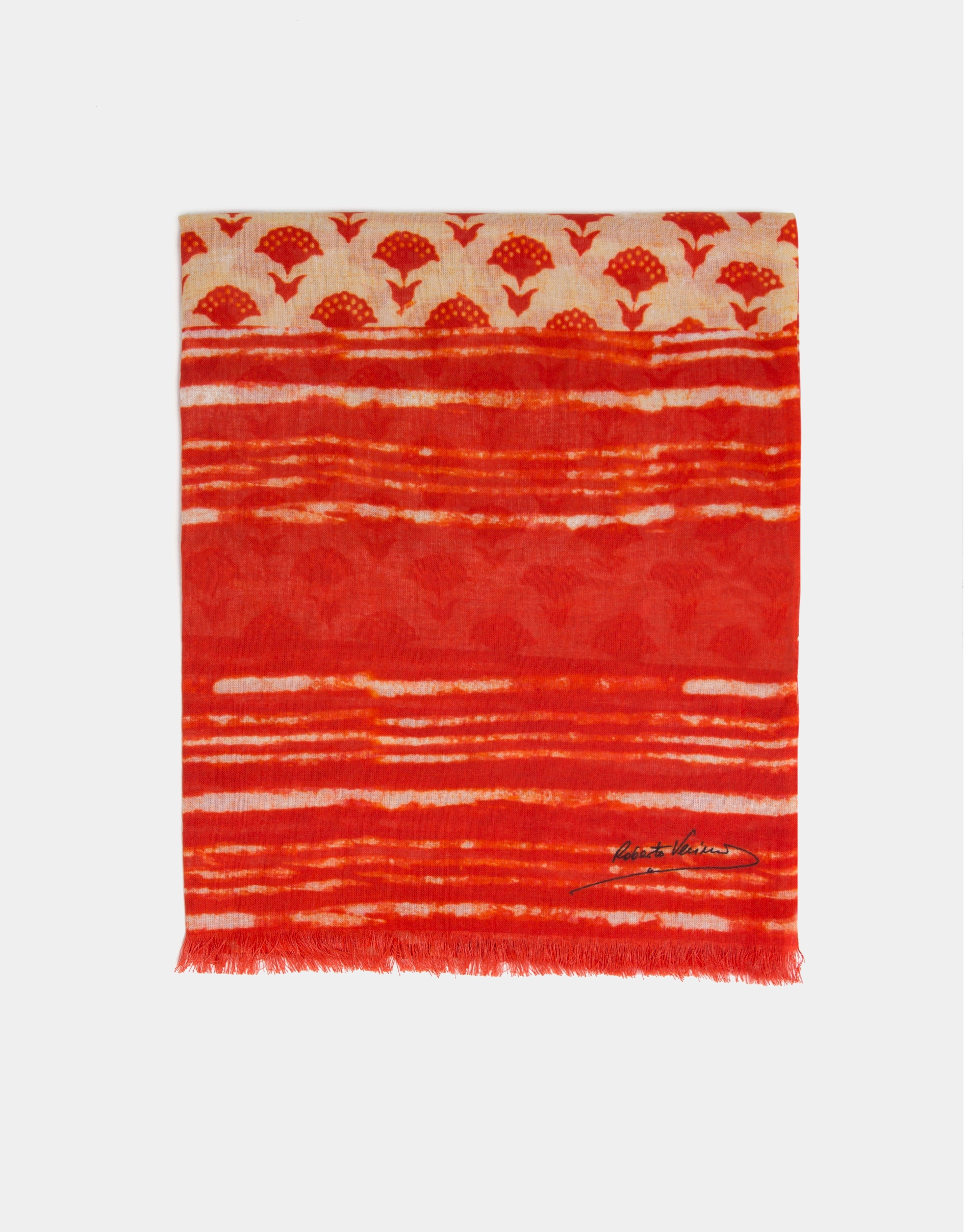 Red scarf with geometric print