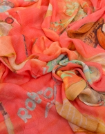 Coral linen scarf with beach print