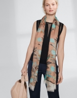 Beige floral print scarf