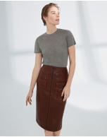 Brown sheepskin leather  skirt 