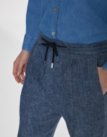 Indigo linen/cotton pants with drawstrings