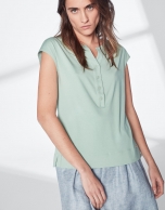 Green pastel top with V-neck