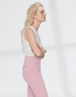 Pink pants with fringe hem