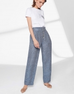 Blue linen straight pants